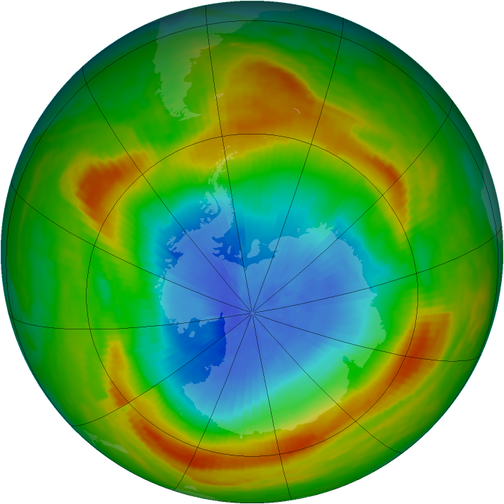 Antarctic ozone map for 30 October 1980